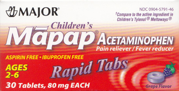 MAPAP ACETAMIN 80MG CHILD GRAP TAB 30CT