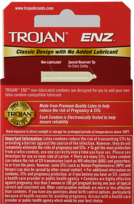 TROJAN ENZ NON LUBE CONDOM 3CT