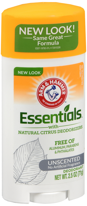 ARM & HAMMER ESSENTIALS NATURAL DEODORANT SOLID UNSCENTED 2.5OZ