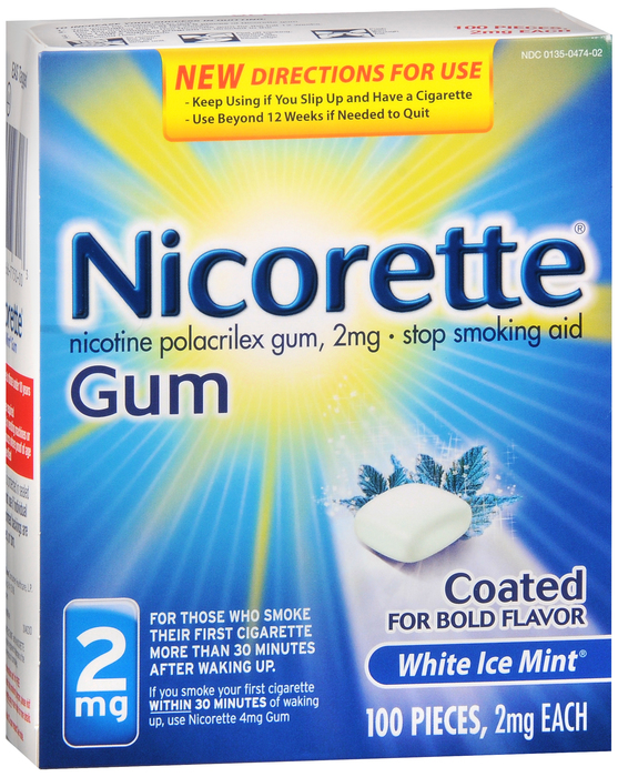 Nicorette Stop Smoking Aid 2mg White Ice Coated Nicotine Gum 100ct