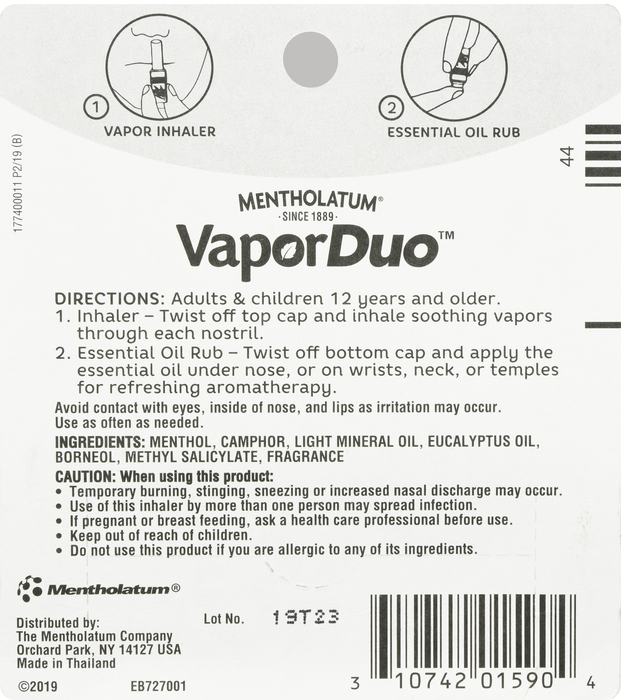 Mentholatum Vapor Duo 2-In1 Inhaler/Oil Rub Stick