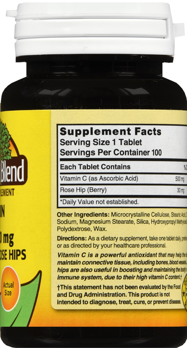 NATURES BLEND VITAMIN C 500MG ROSE HIPS TABLET 100CT