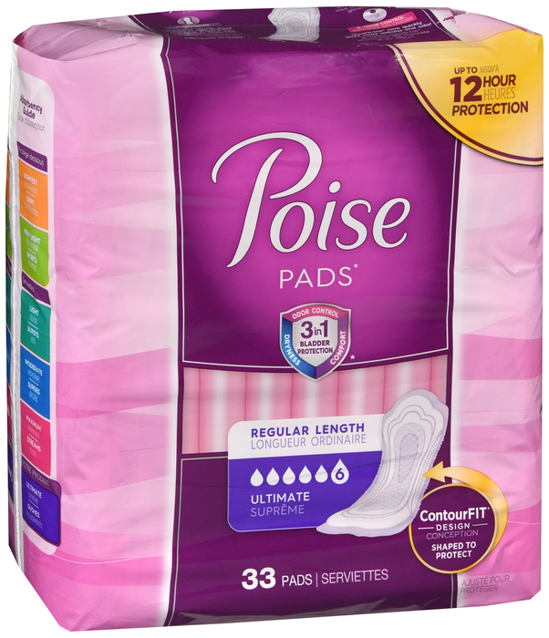 Poise Regular Length Ultimate Absorbency Pads 33ct