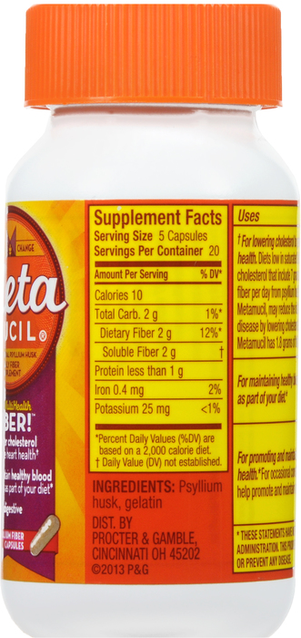 Metamucil Multi-Health Psyllium Fiber Supplement Capsules 100ct