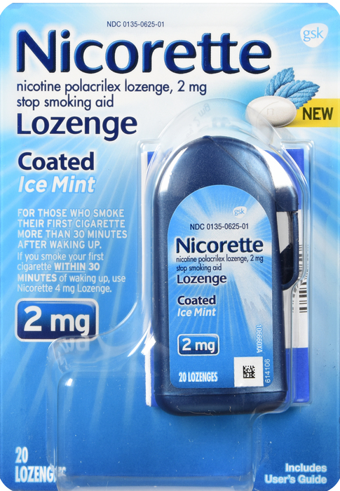 Nicorette Stop Smoking Aid 2mg Ice Mint Coated Nicotine Lozenges 20ct