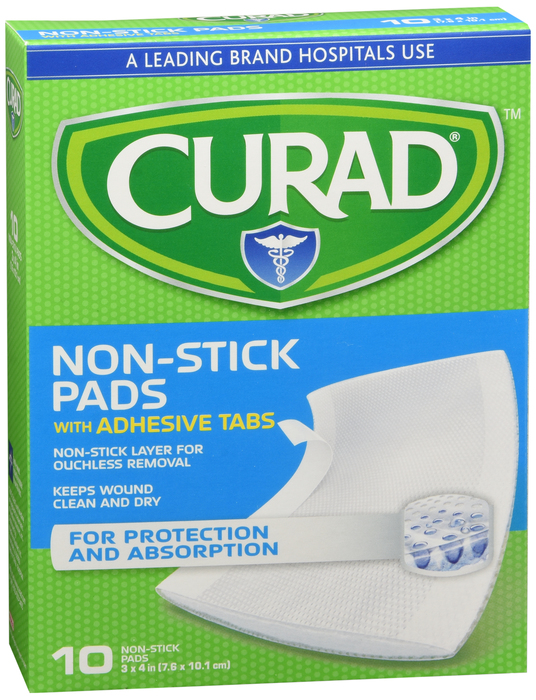 Curad Non-Stick Pads w/Adhesive Tabs 3x4 inch 10ct