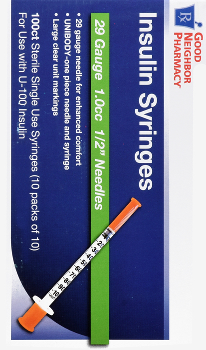 Good Neighbor Pharmacy Insulin Syringes 29Gx1/2" 1cc 100ct