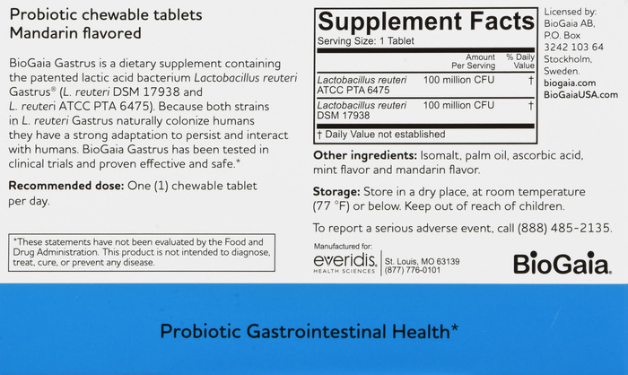 BIOGAIA GASTRUS PROBIOTIC SUPP CHEW 30CT