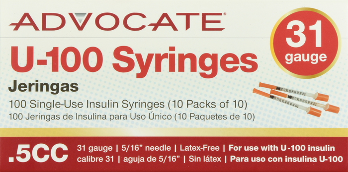 ADVOCATE INSULIN SYRINGE 31G .5CC 100CT