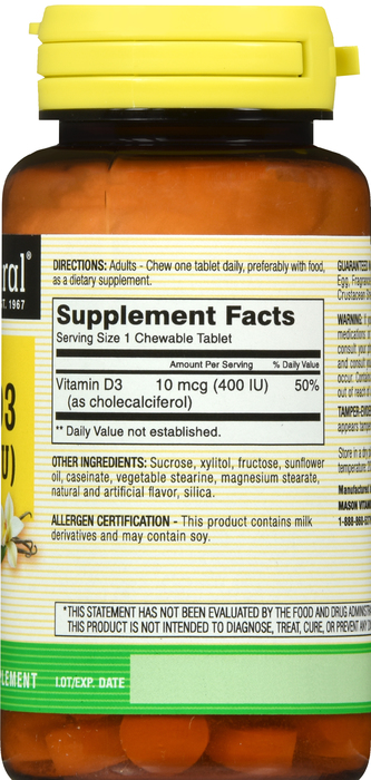 MASON VITAMIN D 400IU CHEWABLE TABLET 100CT