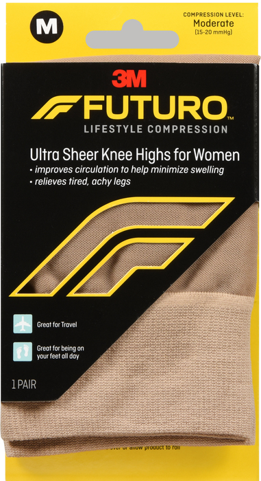 Futuro Women's Ultra Sheer Knee Highs 15-20mmHg Nude Medium 1ct