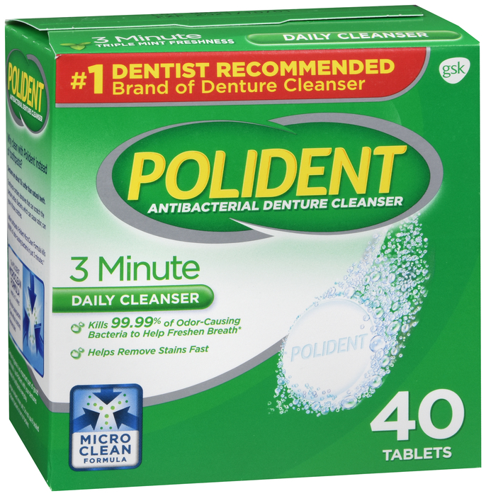 Polident Antibacterial Denture Cleanser Effervescent Tablets 40ct