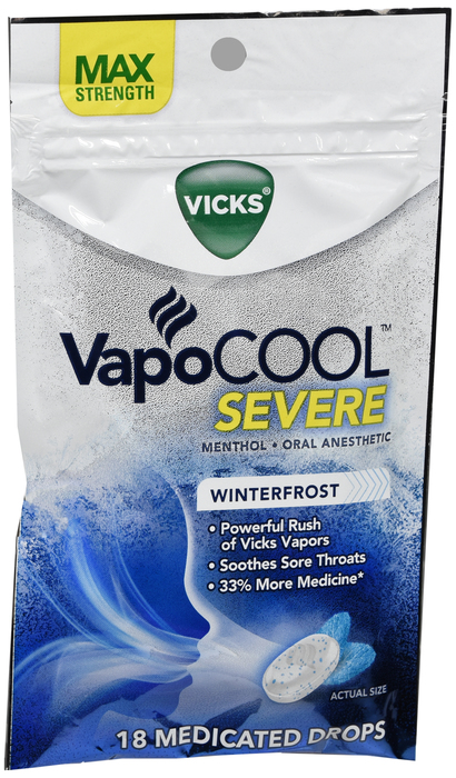 Vicks VapoCOOL Severe Throat Drops Menthol Bag 18ct