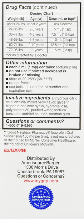 Good Neighbor Pharmacy Children's Ibuprofen 100mg Liquid Berry 4oz