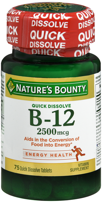 B-12 Quick Dissolve Tablets 2500mcg 75ct Nature's Bounty