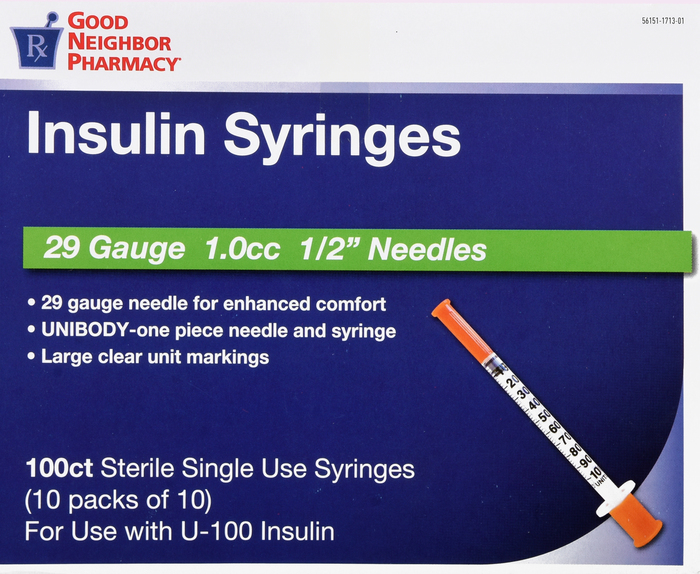 Good Neighbor Pharmacy Insulin Syringes 29Gx1/2" 1cc 100ct