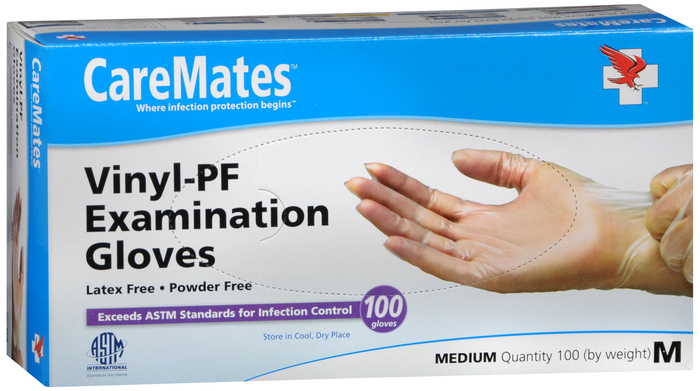 Gloves CareMates Vinyl Powder-Free M 100ct