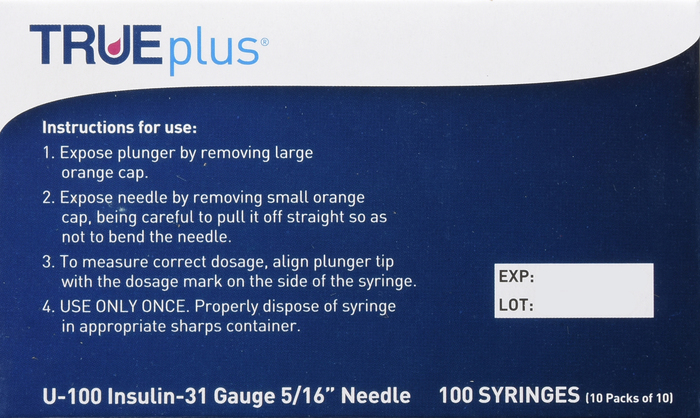 TRUEPLUS SYRINGE 5/16" 31GX1/2CC 100CT