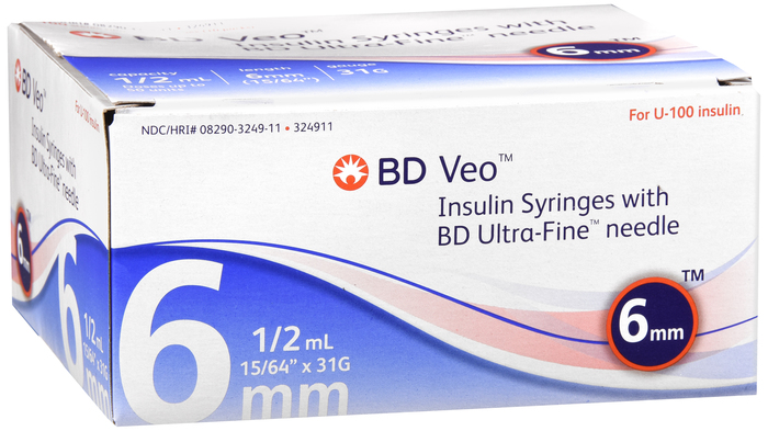 BD Veo Insulin Syringes 0.5mL 31Gx6mm 100ct