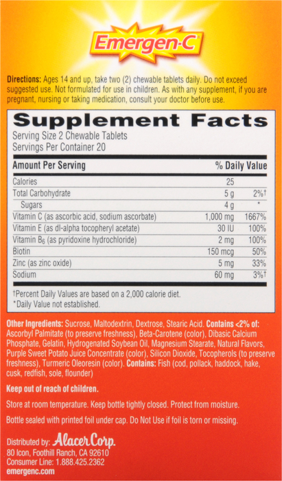 EMERGEN-C VIT C ORANGE CHEW TAB 40CT