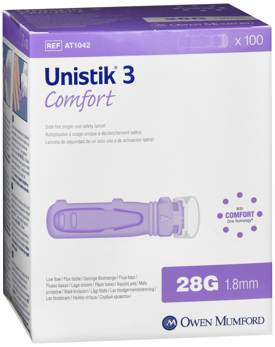 Unistik 3 Comfort Lancets 1.8mmx28g 100ct