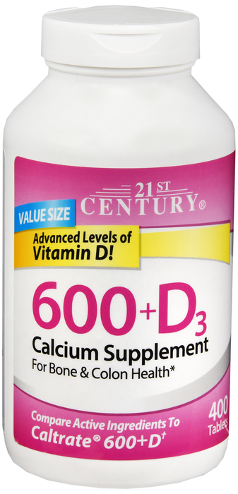 21st Century Calcium 600 + Vitamin D3 Caplets 400ct