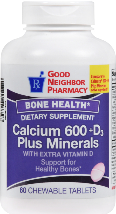 Good Neighbor Pharmacy Calcium 600 +D3 Plus Minerals Chewable Tablets 60ct