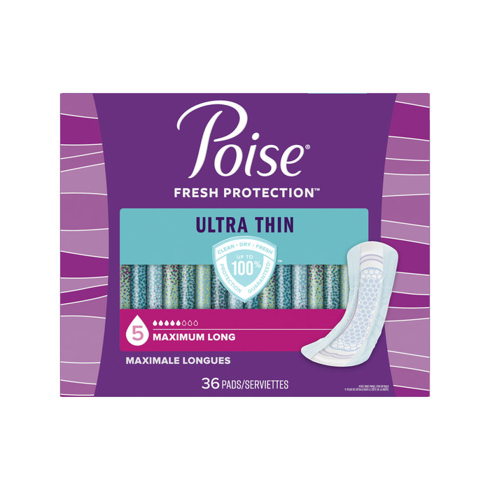 POISE ULTRA THIN MAXIMUM LONG PAD 2X36CT