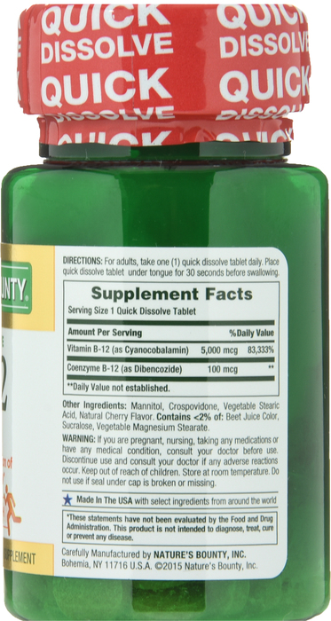 Nature's Bounty Vitamin B12 5000mcg Quick Dissolve Tablets 40ct