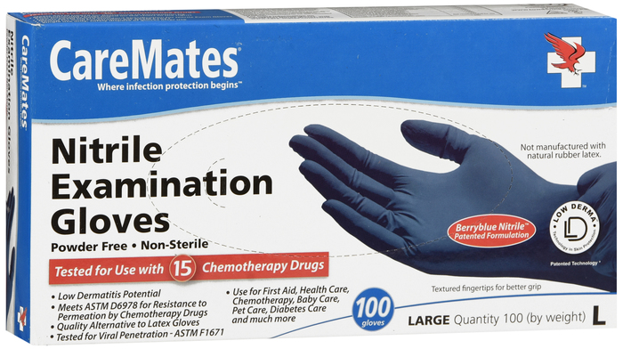 CareMates Powder-Free Nitrile Examination Gloves Large 100ct