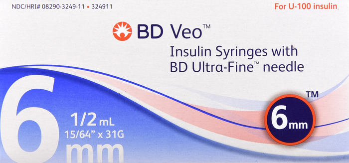 BD Veo Insulin Syringes 0.5mL 31Gx6mm 100ct