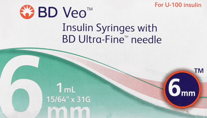 BD Veo Insulin Syringes 1mL 31Gx6mm 100ct