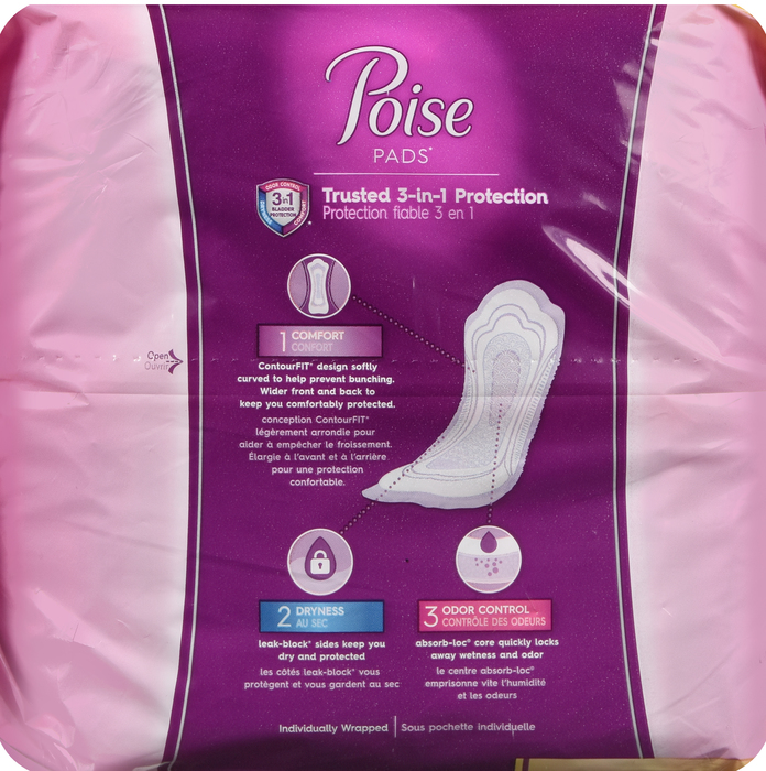 Poise Long Length Moderate Absorbency Pads 54ct