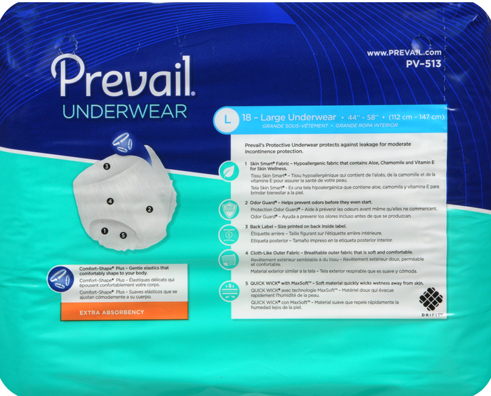 Prevail Underwear Large Extra Absorbency 44-58" 4x18ct