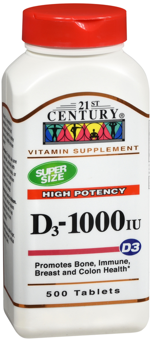 21st Century Vitamin D3+Calc 25mcg 1000IU Tablets 500ct