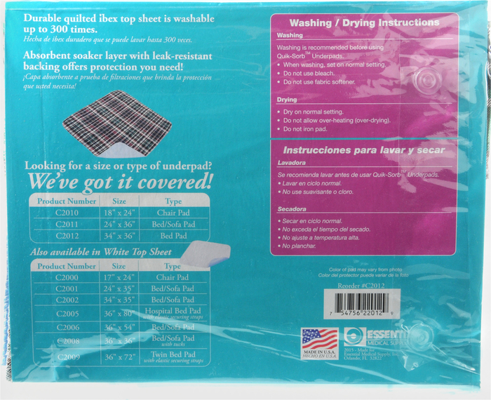 Underpad Quik-Sorb Reusable 34X36" Pad