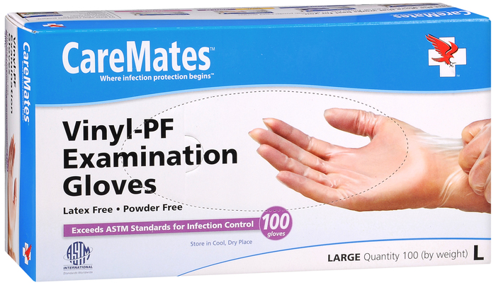 CareMates Vinyl-PF Exam Gloves Large 100ct