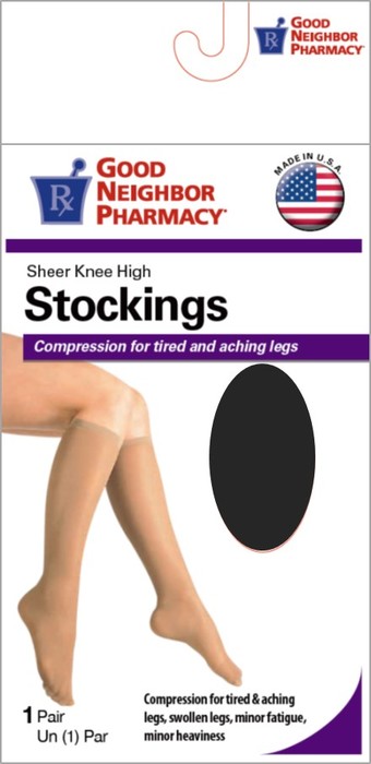 Good Neighbor Pharmacy Knee High Ladies Sheer 20-30mmHg Black L