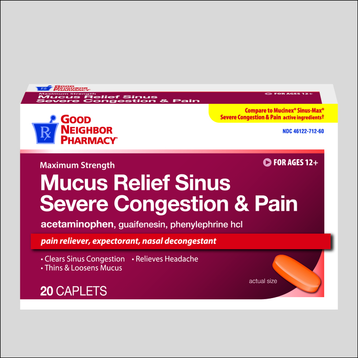 Good Neighbor Pharmacy Severe Congestion Pain Mucus Relief Caplets 20ct