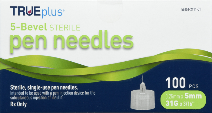 TRUEplus 5-Bevel Pen Needles 31Gx5mm 100ct