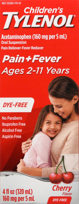 Children's Tylenol Pain + Fever 160mg Acetaminophen Dye-Free Cherry Oral Suspension 4oz