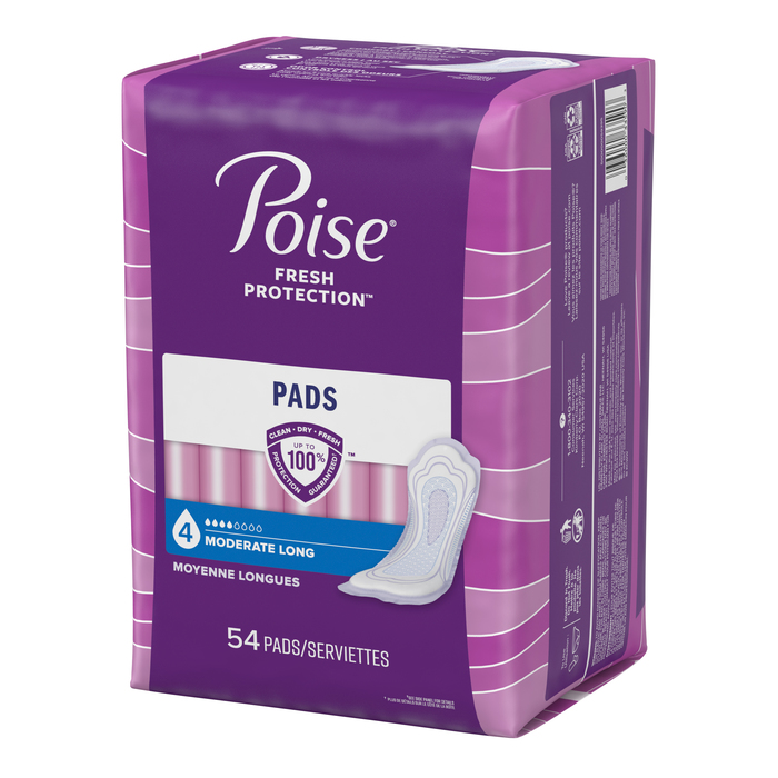 Poise Long Length Moderate Absorbency Pads 54ct