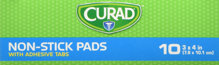 Curad Non-Stick Pads w/Adhesive Tabs 3x4 inch 10ct