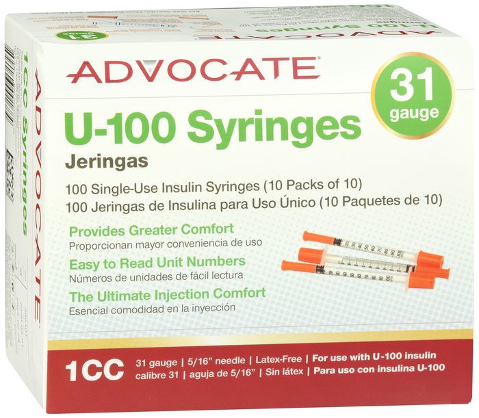 ADVOCATE INSULIN SYRINGE 31G 1CC 100CT