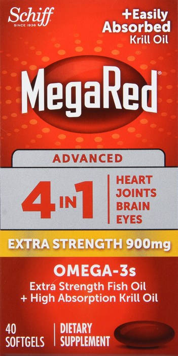 MegaRed 4 in 1 Omega-3 Fish & Krill Oil 900mg Softgels 40ct