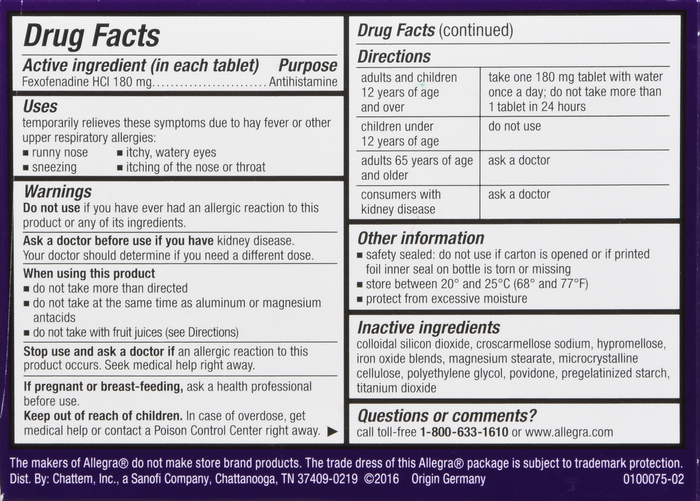 Allegra Allergy 24HR Antihistamine, 180mg, Tablets 30ct