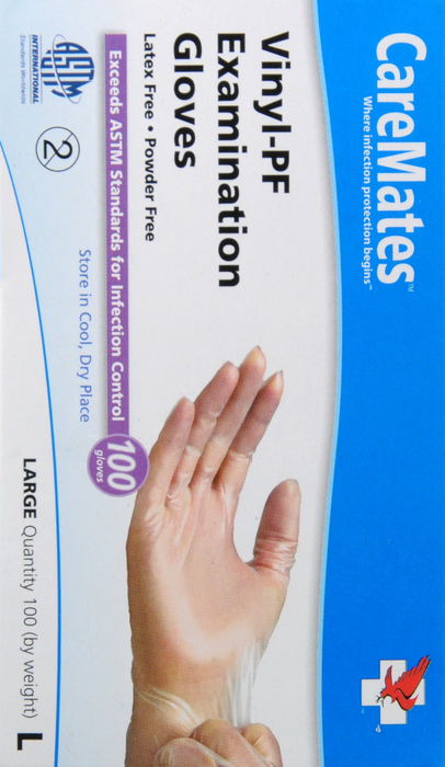 CareMates Vinyl-PF Exam Gloves Large 100ct