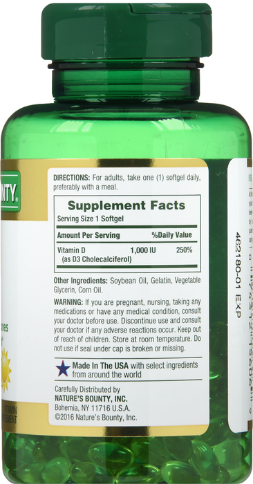 Nature's Bounty Vitamin D3 1000mg Softgels 250ct