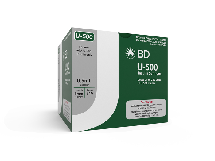 BD U-500 Insulin Syringes 0.5mL 31Gx6mm 100ct