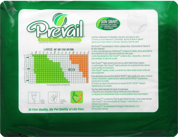 Prevail Underwear Large Super Plus 44-58" 4x16ct